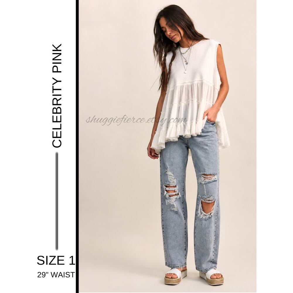 MSRP: $245 | ✨ Celebrity Pink High Rise Destructed Dad Jeans Size 1 (29" waist)✨